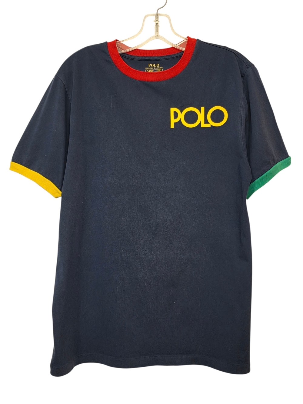 Polo Ralph Lauren Boys XL 18-20 Navy Logo T-Shirt Colorblock Fits Women's Medium